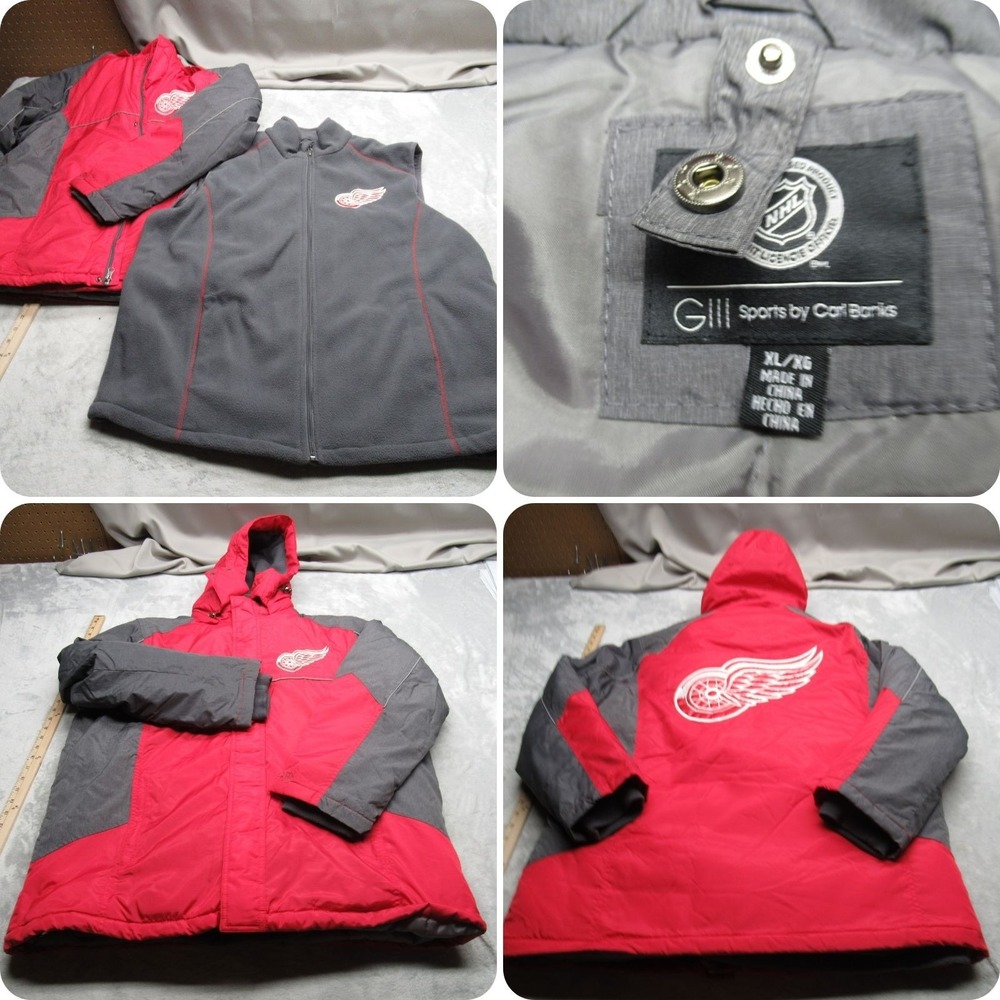 Detroit Red Wings Jacket Men XL Red NHL Removable Fleece Vest 3in1 90s VTG